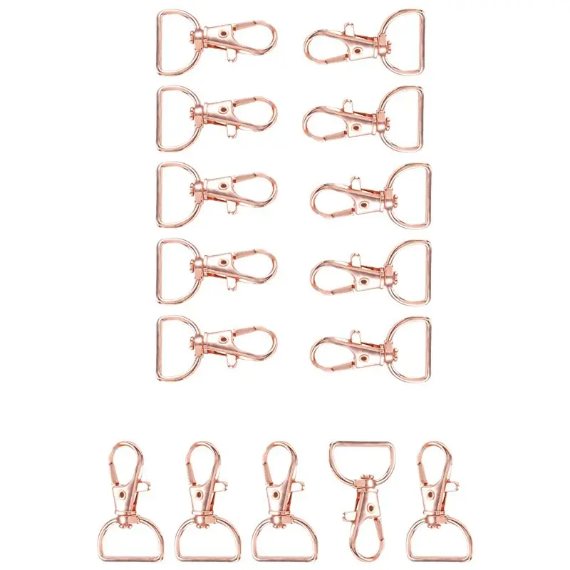 35Pcs Swivel Clasps Lanyard Snap Hooks Keychain Clip Hook Lobster Claw Clasp Metal Hook Clasp With D Rings Rose Gold