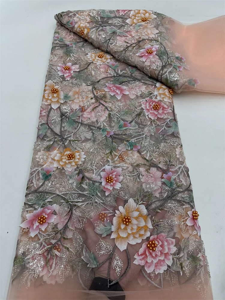 الجملة 3D زهرة الليزر قطع زين صافي جبر أقمشة الدانتيل مطرز والترتر التطريز للنساء فساتين الحفلات المسائية