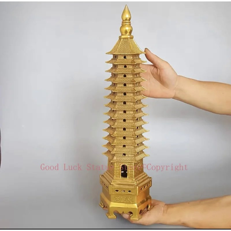 

50cm large 2024 HOME Company FENG SHUI Effective protection exorcise evil spirits Town house COPPER WEN CHANG TA Pagoda tower