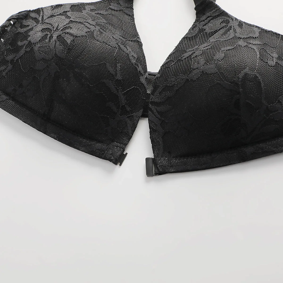 Conjunto de ropa interior de encaje con encanto Sexy para mujer joven, sujetador de estilo francés, copa moldeada fina ajustable, sin soporte de acero, correa fija