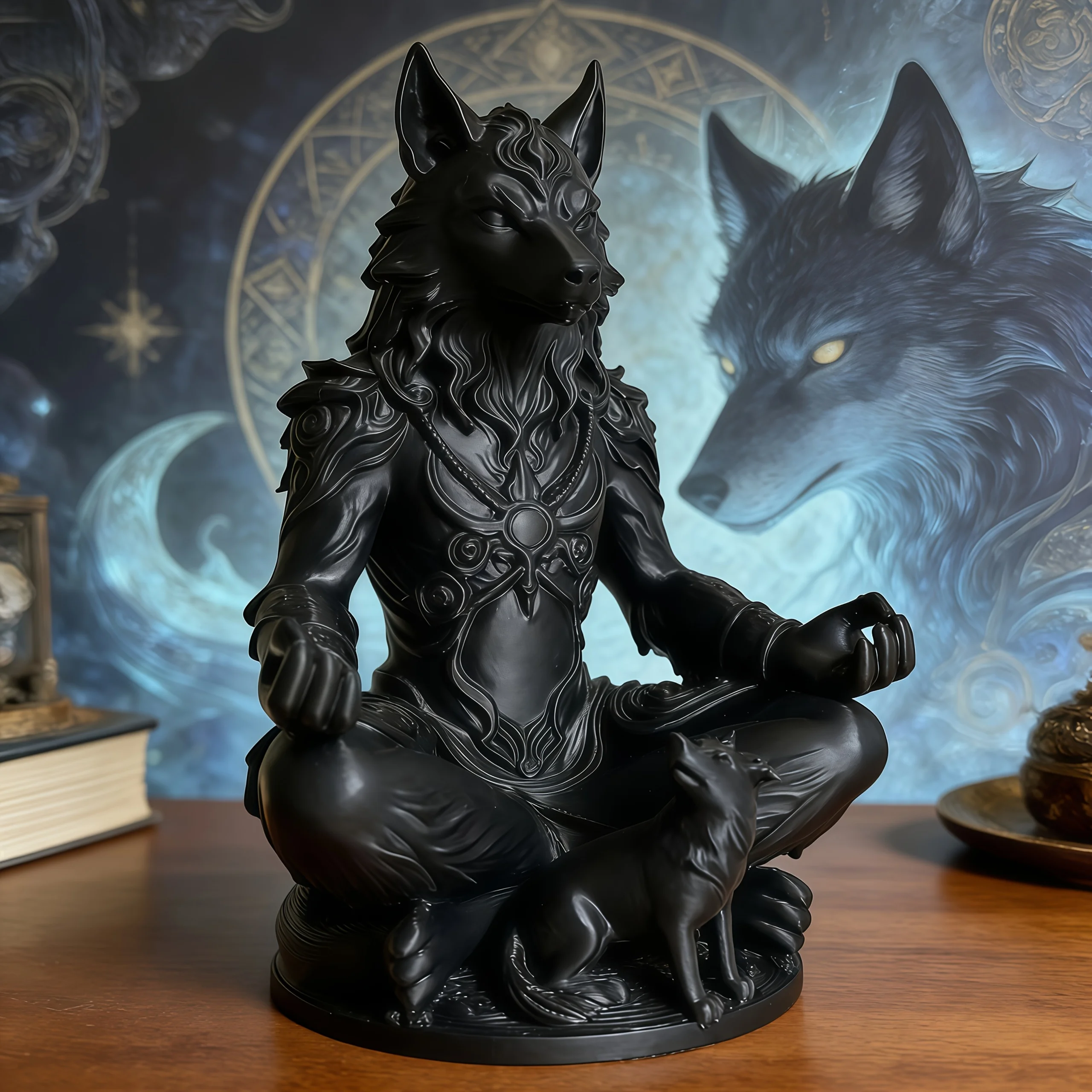 Figuras de Lobo para Meditación, Estatua Mística de Lobezno, Adornos de Animales de Estilo Gótico, Decoración para el Hogar, Oficina, Dormitorio, Sala de Yoga, Regalos