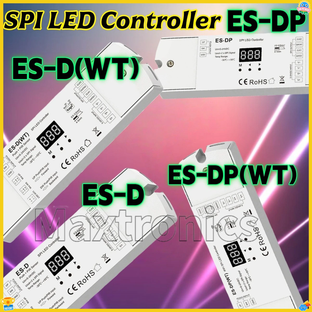 

ES-D ES-DP Двойной PIR-датчик Двойная кнопка SPI Контроллер лестничного освещения DC5V-24V RF WiFi Версия для Pixel RGB / белых светодиодных лент