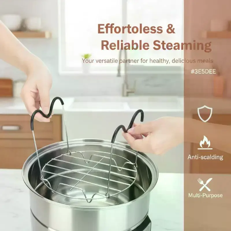 1Pc Steamer Rack Trivet With Heat Resistant Silicone Handles Stainless Steam Rack Pressure Cooker Trivet