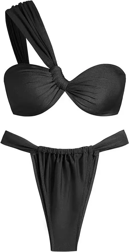 Women Sexy Low Waist Bikini Sets Solid One Shoulder Thong Swimwear Swimsuit Beachwear Bathing Biquini Luxury  Bath Trend New