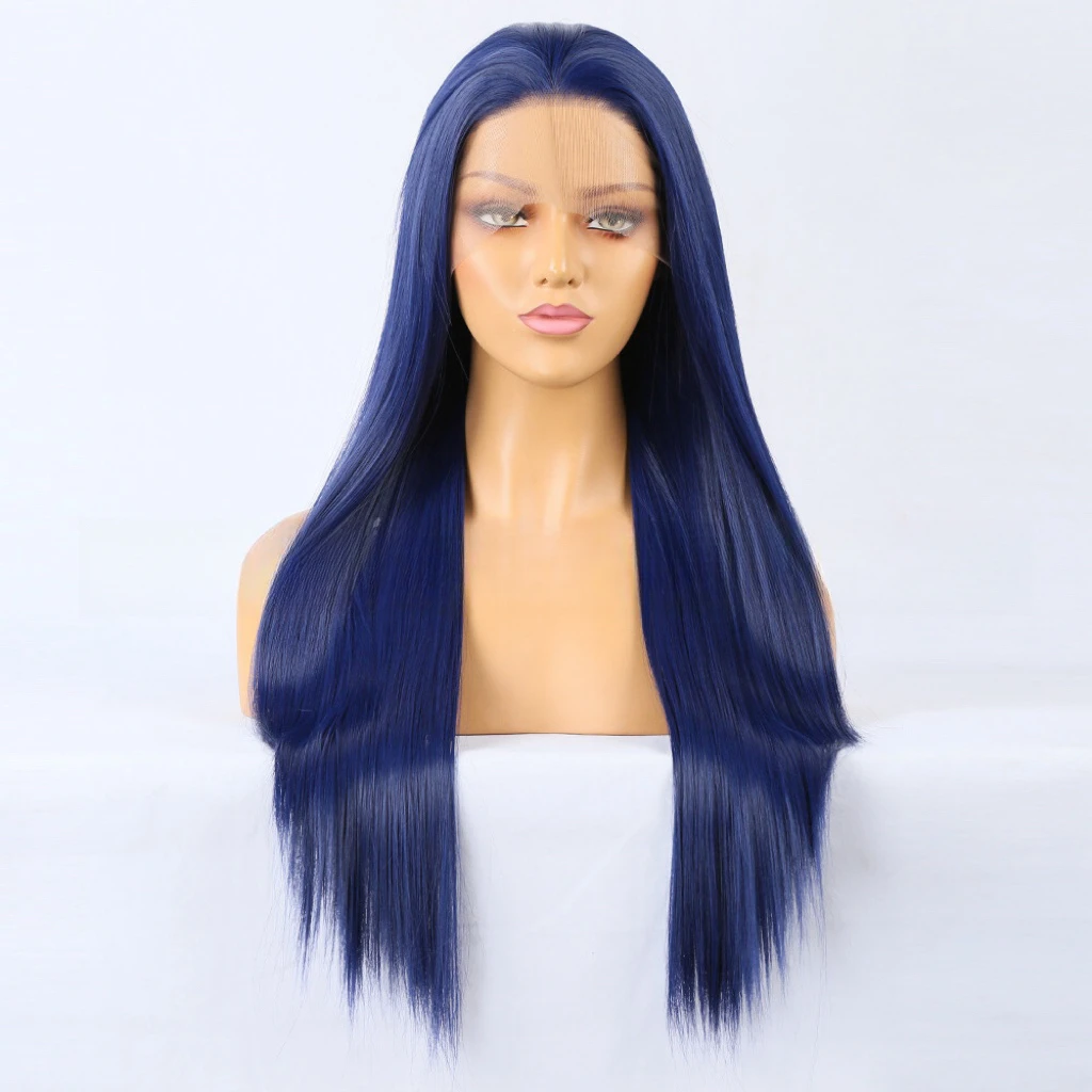 Blue Wig Straight Synthetic Lace Front Wig Glueless Wigs Ready to Wear Long Blue Hair Wig Synthetic Hair Lace Wigs for Women