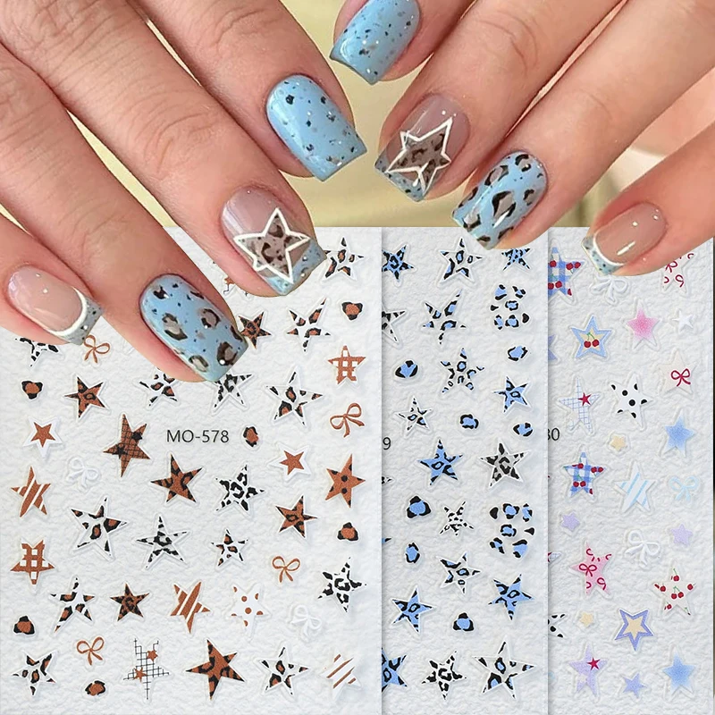 1pc Unregelmäßige Pentagramm Bunte Gird Polka Dot Linie Bowknot Glänzende Nail art Aufkleber Selbstklebende Dekoration Maniküre Aufkleber