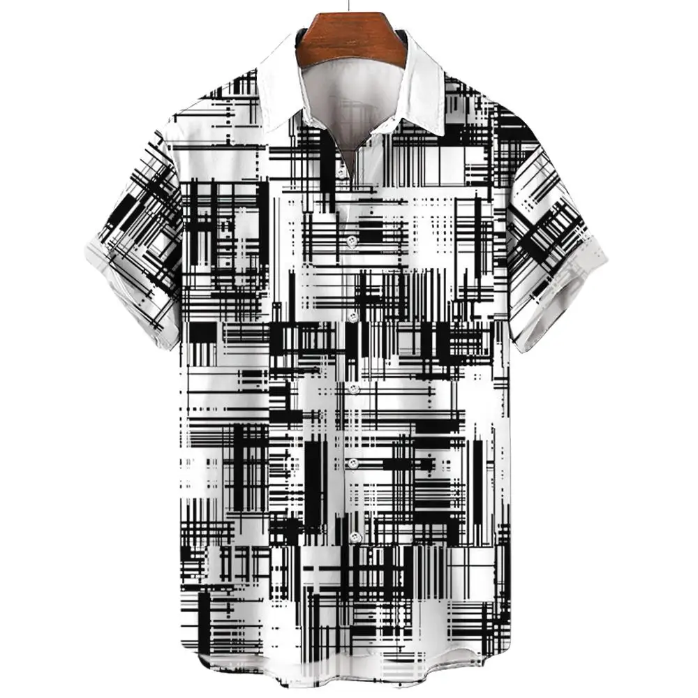 Men\'s Shirts 3D Print Art Block Graphics Fashion Button Short Sleeve Lapel Streetwear Hawaiian Blouse shirts for men Summer