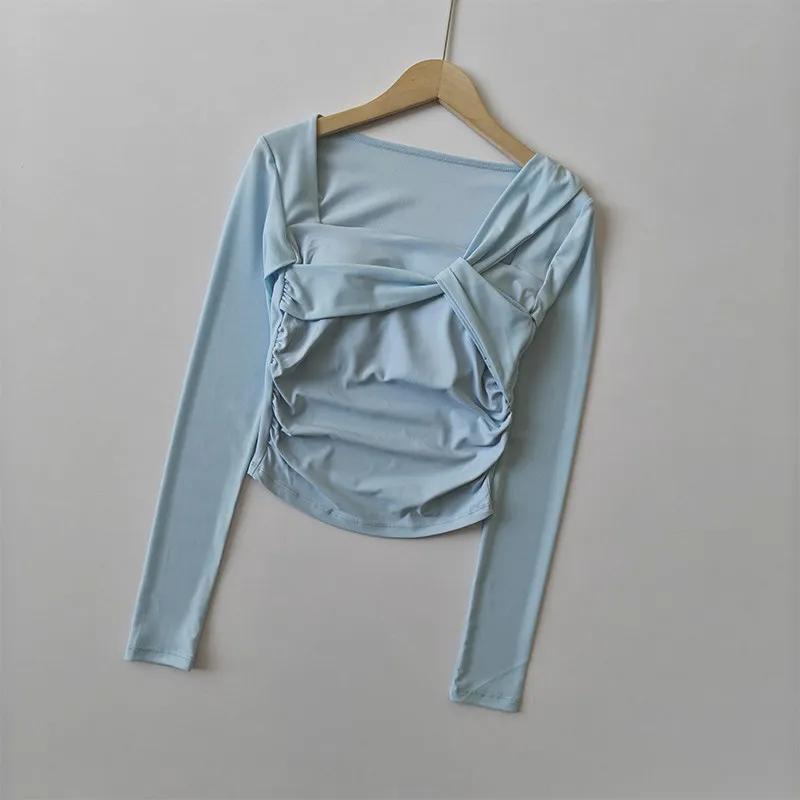 Damen Herbst-Winter Yoga Mesh Atmungsaktives Lauf-Sport-Langarm-Crop-Top mit Brustpolstern, Hochwertige Fitness-Oberteile – Detail 7