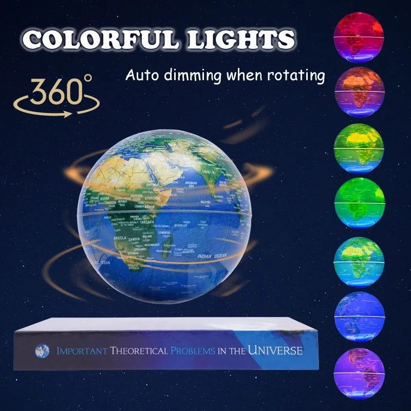 Magnetisch Schwebender Globus mit Farbigen LED-Lichtern, Rotierender Weltkarten-Globus mit Buchständer für Zuhause und Büro, für Männer, Jungen und Mädchen