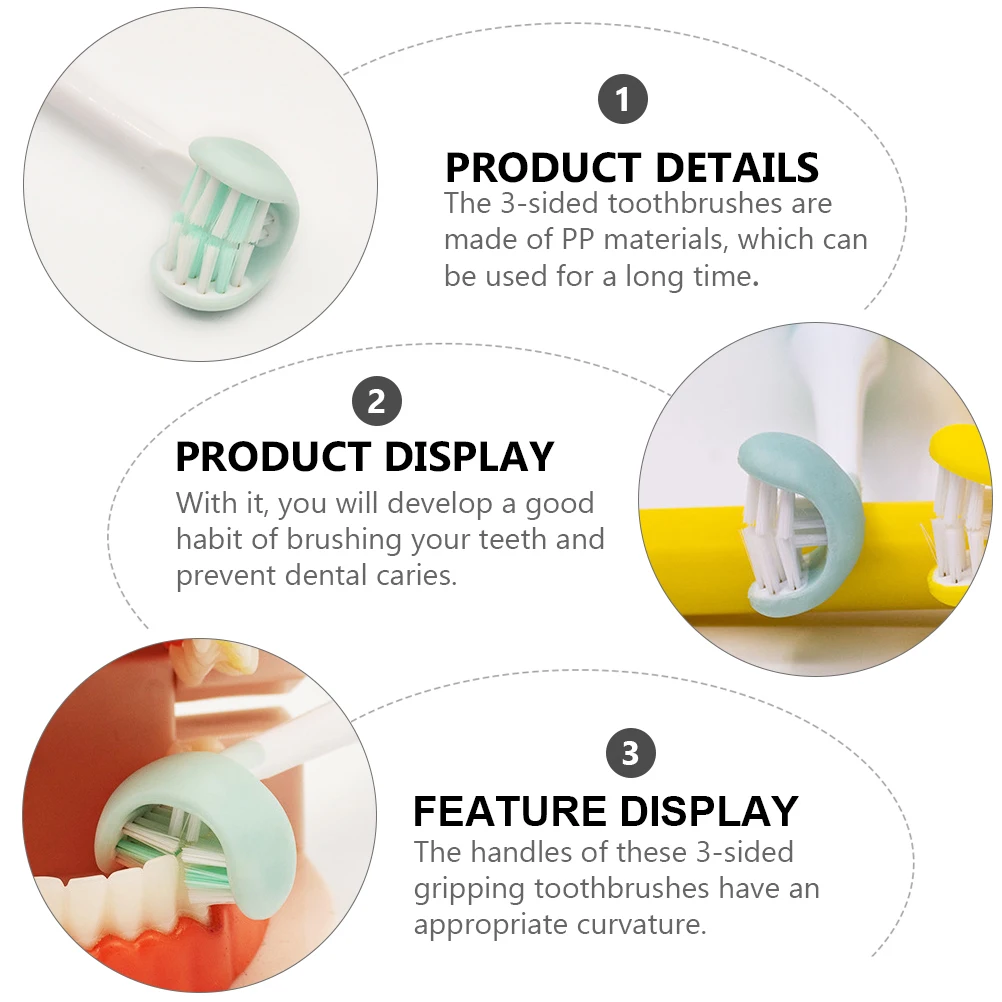 

3 Sided Toothbrush PP Soft Bristles Adult Manual Cleaning Brush Plaque Remover Comfort Grip Hard Areas Care Teeth