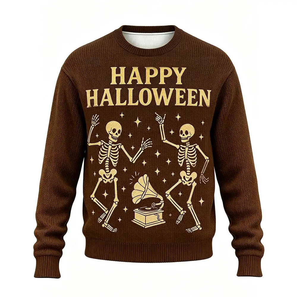 New Halloween Ugly Sweater Spooky Pumpkin Print Crew Neck Pullover Tops Festival Party Causal Long Sleeve Sweatshirt Men's Gift