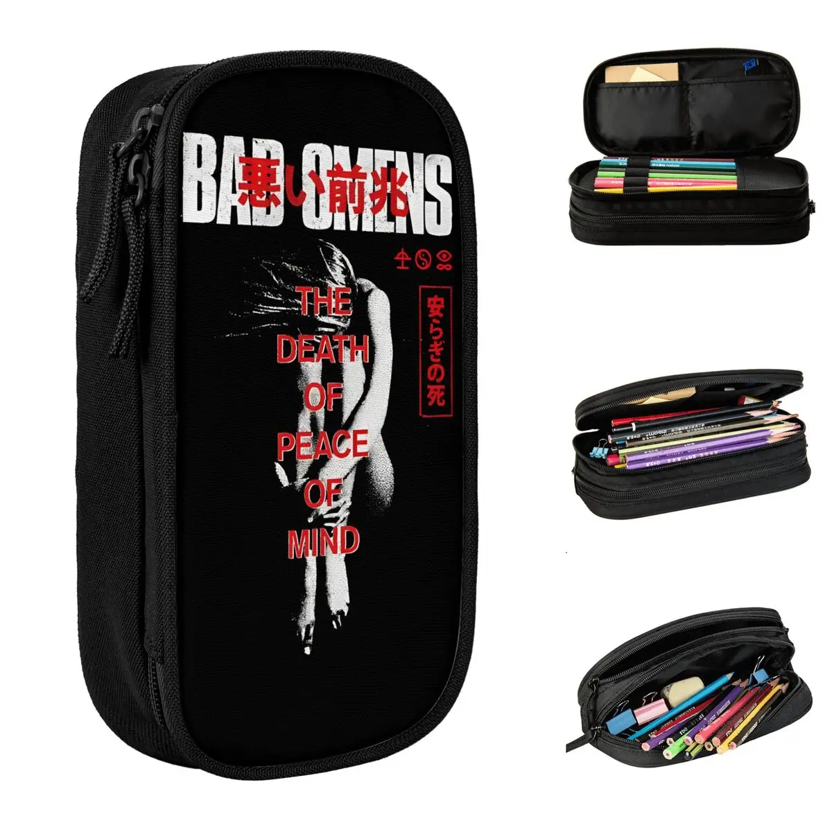 New Bad Omens The Death Of Peace Of Mind Pencil Case Pencil Box Pen Holder for Student Large Storage Bag Students School Gift