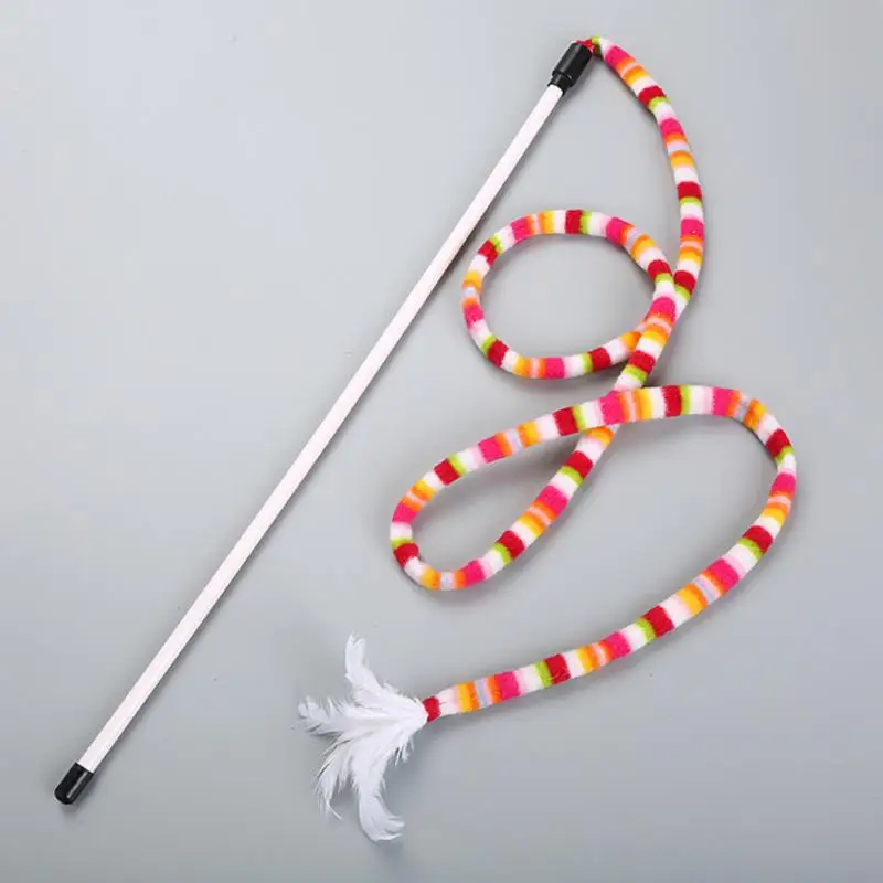 Rainbow Snake Shape Cat Stick Funny Head With Ring Box Interactive Cloth Short Plush Cat Toys Playing Pet Products