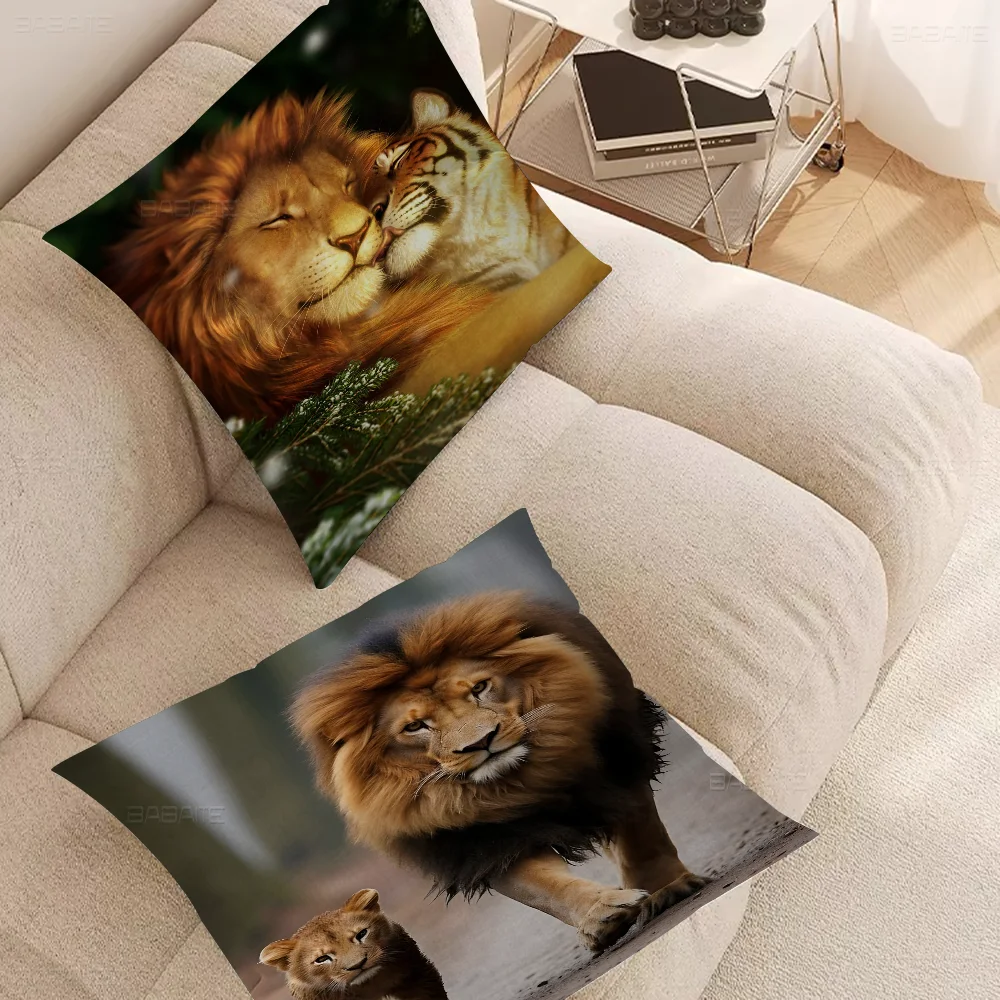 

Wild Lion Tiger And Cub Cushion Cover Car Throw Pillow Case For Sofa Car Christmas Gift 40x40cm 45x45cm