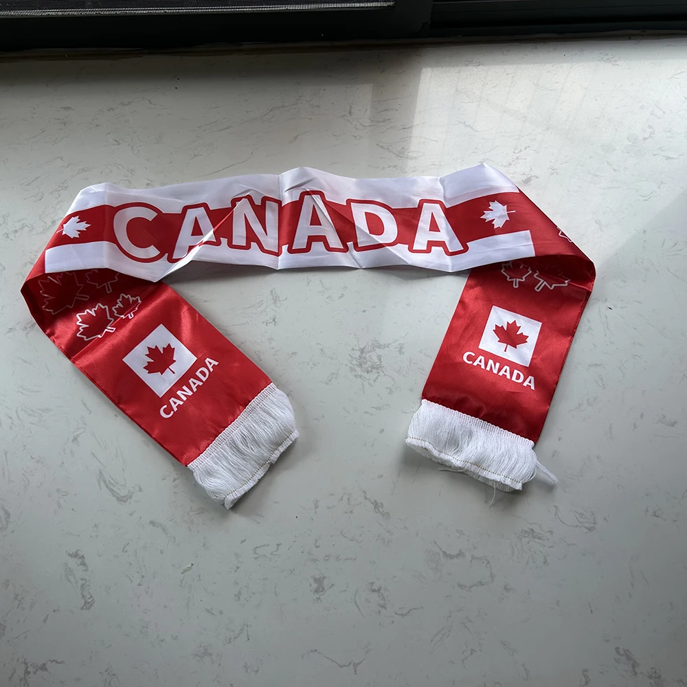 Customize Canada Scarf 14x135cm Double-sided Printed Canada Flag Satin Canadian Scarf Suitable for 2026