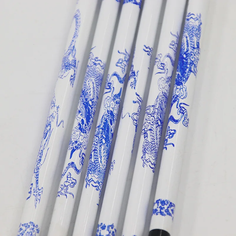 3 Pcs Chinese Writing Brush Set Blue and White Porcelain Pen Holder Traditional Painting Brush Regular Script Calligraphy Pens