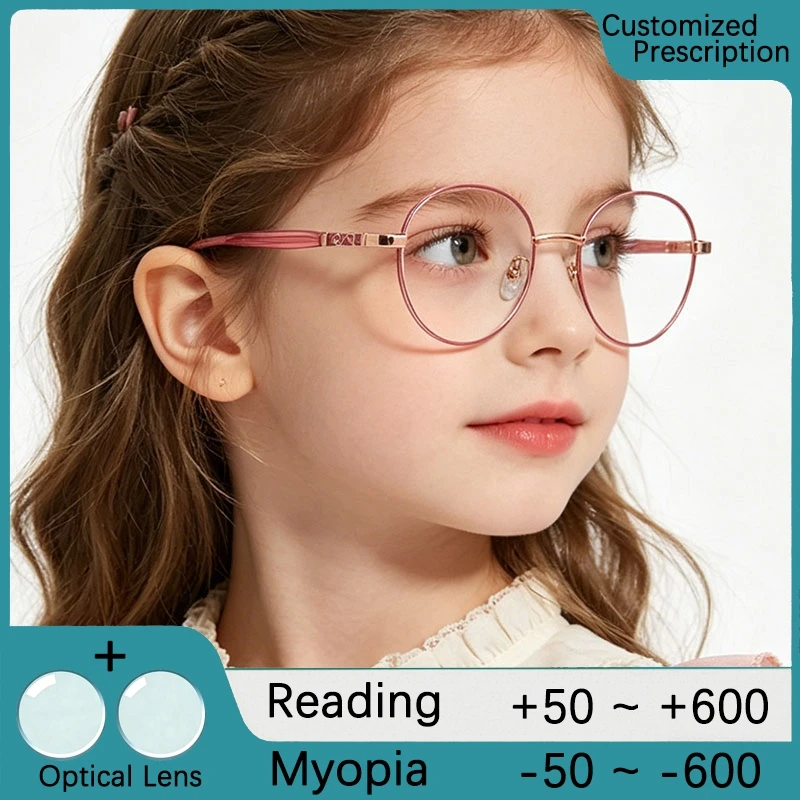 Nouvelles montures de lunettes en métal pour filles, lunettes de prescription, protection anti-lumière bleue, lunettes optiques pour enfants, lunettes pour myopie