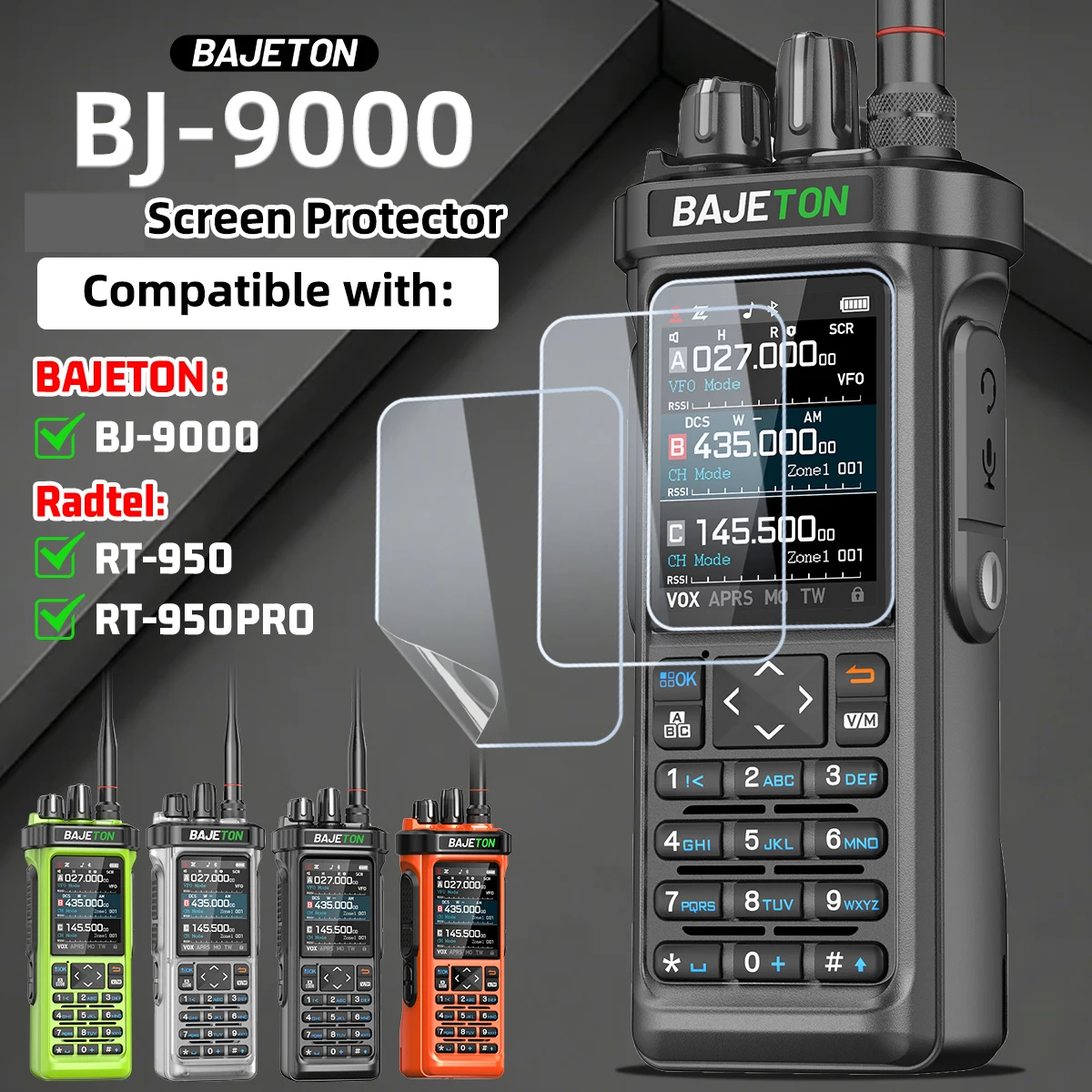 BAJETON Walkie Talkie Screen Protector Cover Protective Film Waterproof compatible with BJ-9000 Radtel RT-950 RT-950PRO Radio