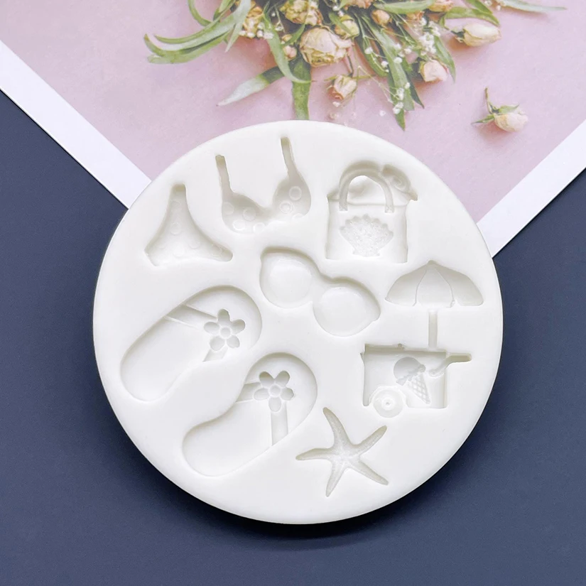 Bikini Slippers Sun Umbrella Beach Silicone Sugarcraft Mold Chocolate Cupcake Baking Fondant Cake Decorating Tools