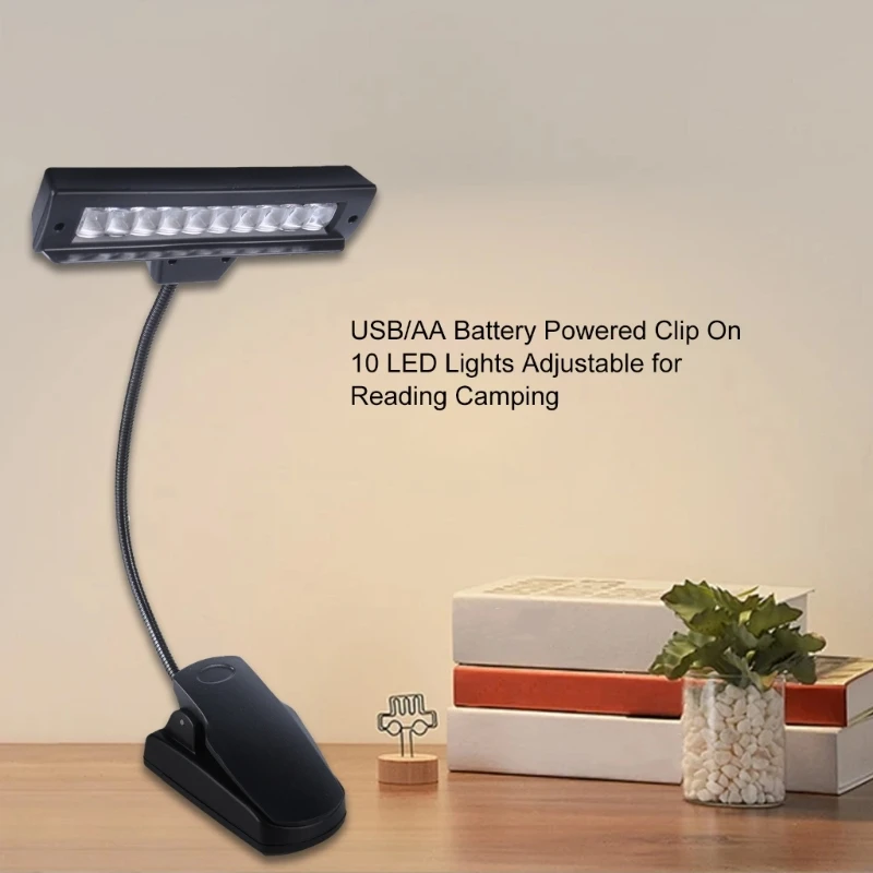 10 LED Clip On Lighting Fixture USB/AA Battery Adjustable Design