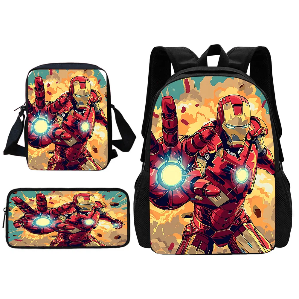 Marvel Superhero Iron Man Child School Backpack With Shoulder Bag Pencil Bags School Bags for Boys Girls Best Gift