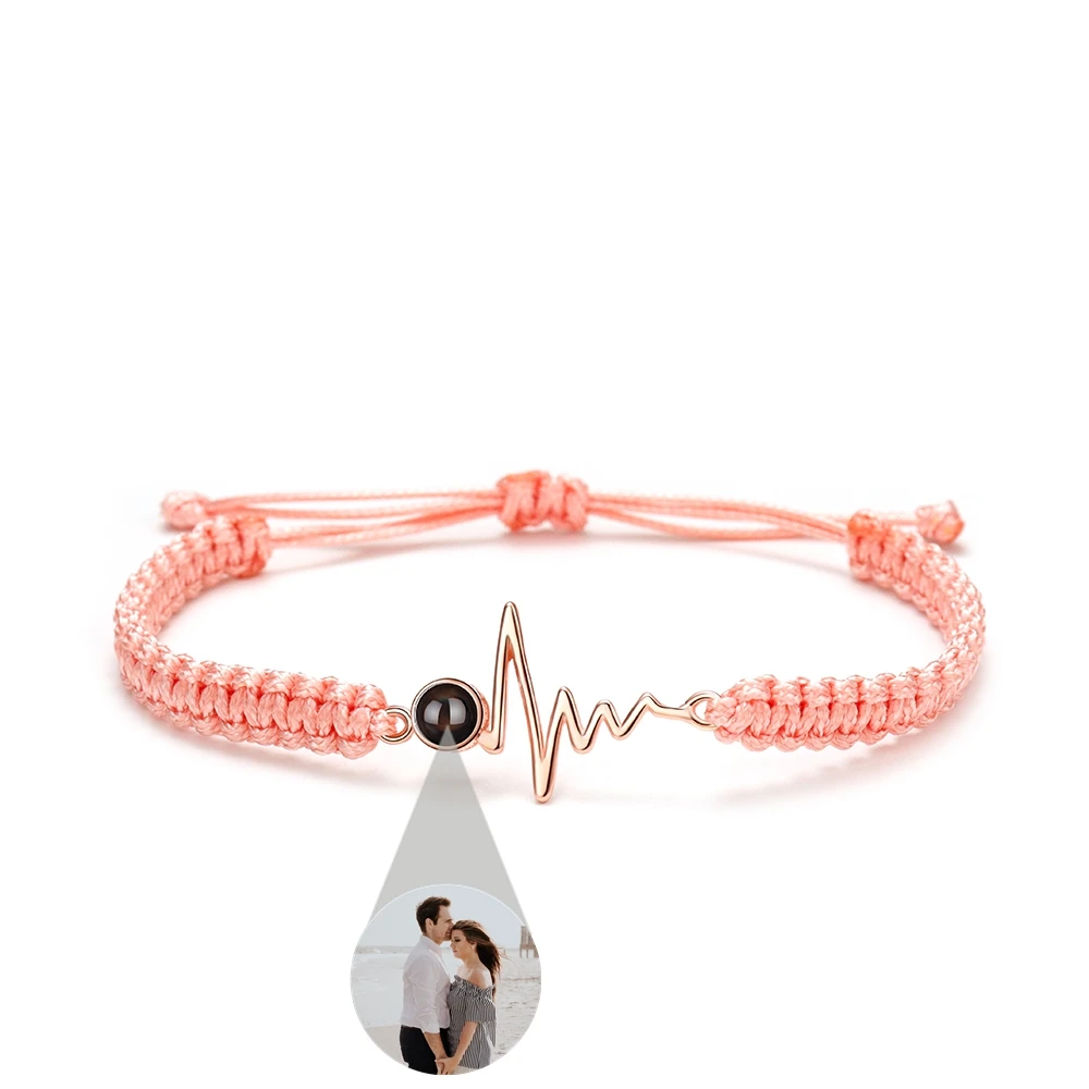 

Geometric Heartbeat Pendant Custom Photo Bracelet for Women Men Projection Photo Bracelet Couple Jewelry Anniversary Gift