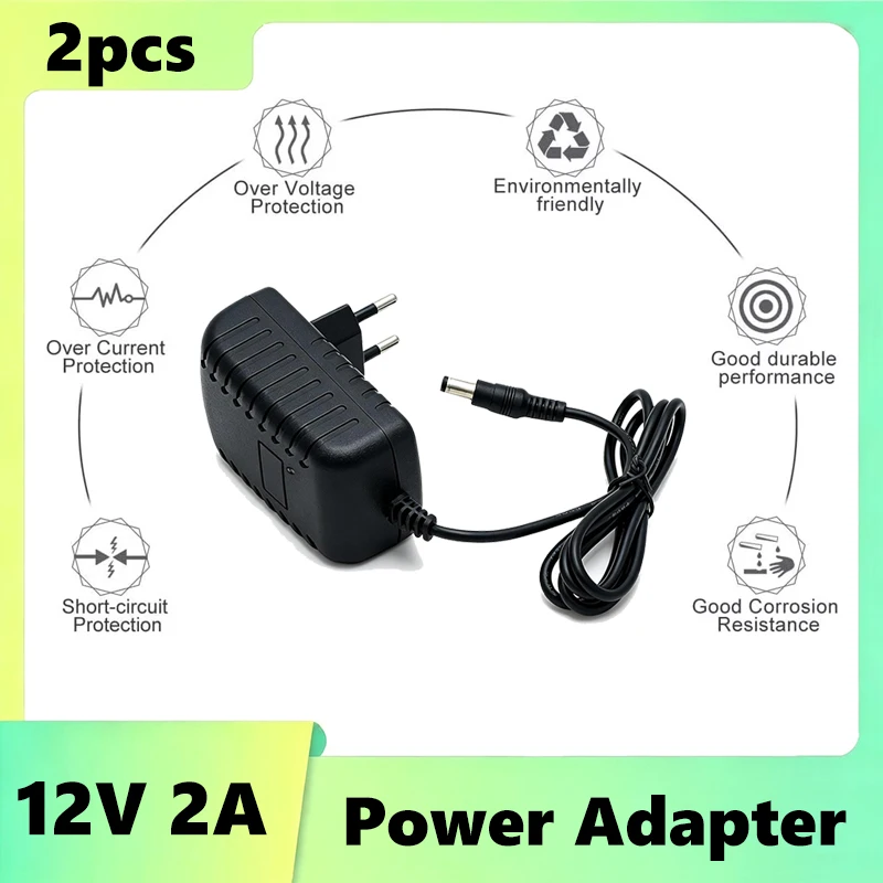 2pcs Power Adapter AC 100-240V Input DC 12V 2A Output Supply Charger Universal Adapter Converter Plug for Camera DVR Router LED