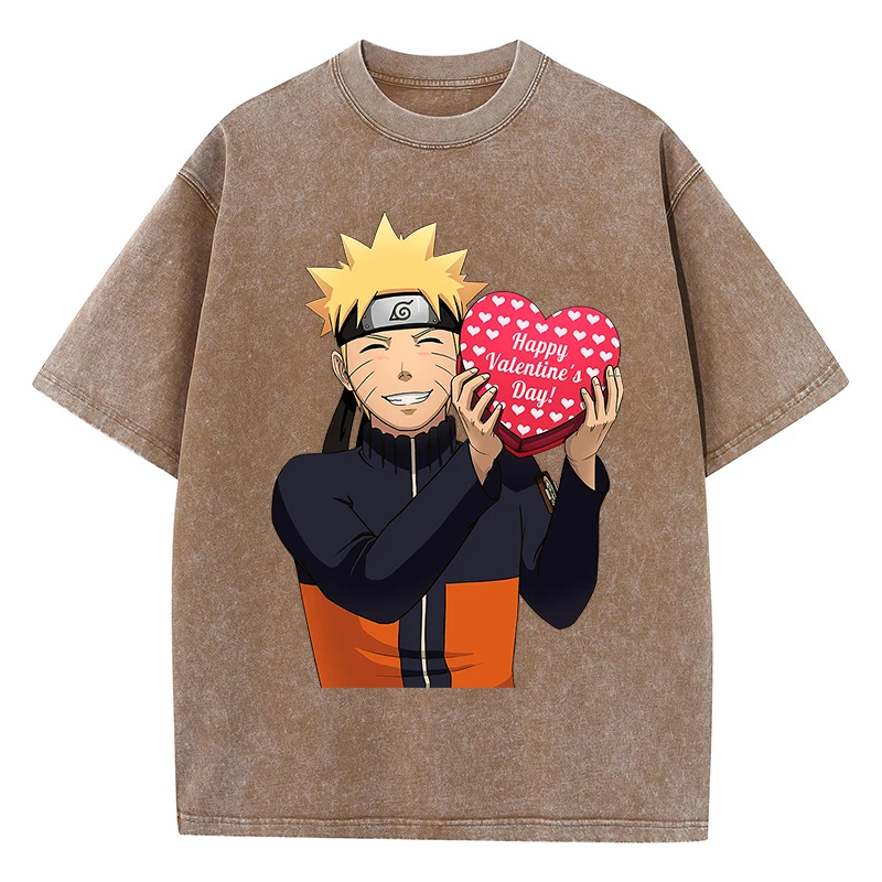 うずまき ナルト Uzumaki Naruto Happy Valentine Day T-Shirts Women Summer American Retro Cotton Loose Short T-Shirt Comics High Street