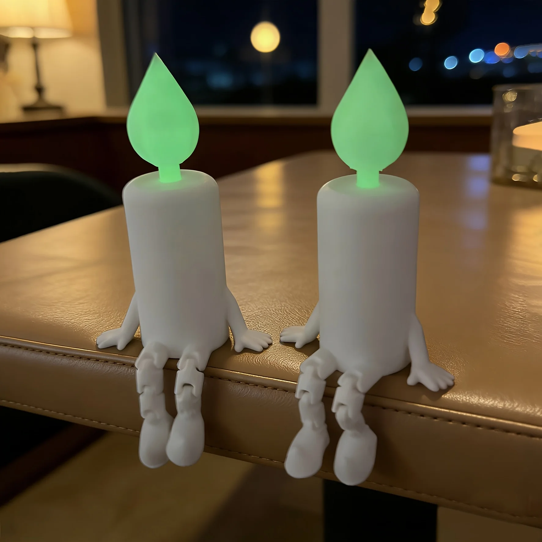 2-Piece Set of Candle-Shaped Sitting Figures, Luminous Green 3D Printed Movable Jointed Toy Figures, Luminous Home Decor Creative Model Ornaments, Entryway Decoration, Best Holiday Gift