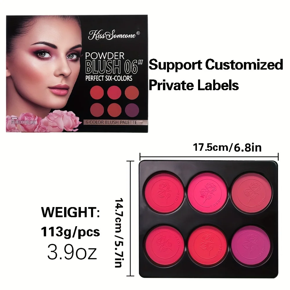 6 Colors Blush Palette for Cheeks,Face Matte Contour Blush Makeup Palette,Buildable Shimmer Facial Cheek Blusher Shades