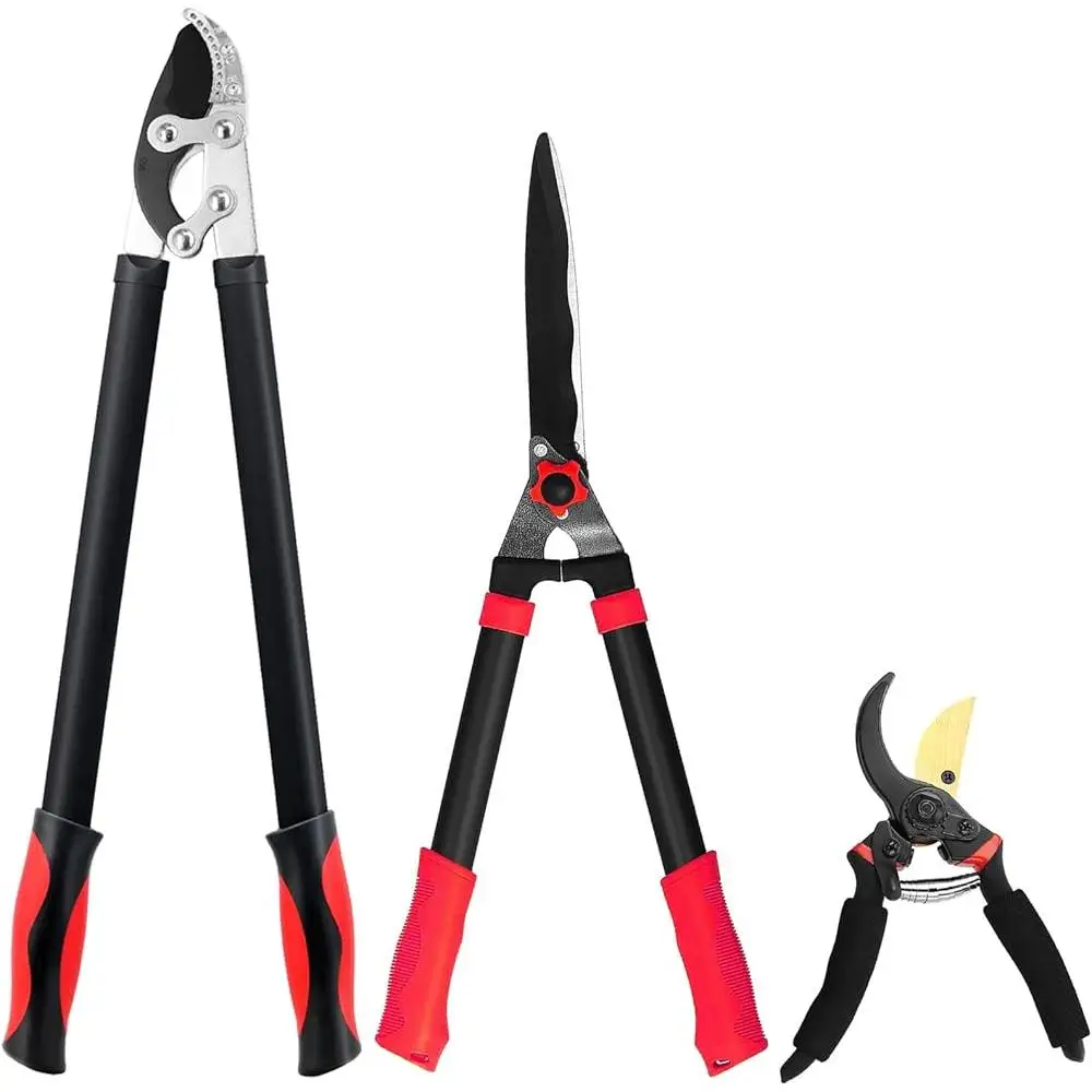 Heavy Duty 3 ชิ้นชุดตัดแต่งกิ่งสวน Loppers กรรไกร Pruners Hedges และพุ่มไม้เครื่องมือดูแลการบํารุงรักษาสนามหญ้า