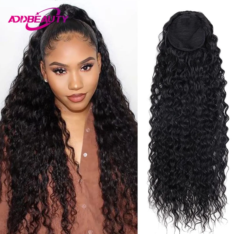 Deep Wave Drawstring Ponytail Hair Extension for Women Curly Ponytail Extension 100% Brazilian Hair Wrap Around Closure Ponytail