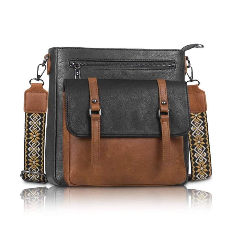

Elegant Black Brown Crossbody Bag Adjustable Strap Multiple Zippers Roomy Stylish Versatile Travel Daily Women’s Functional Bag