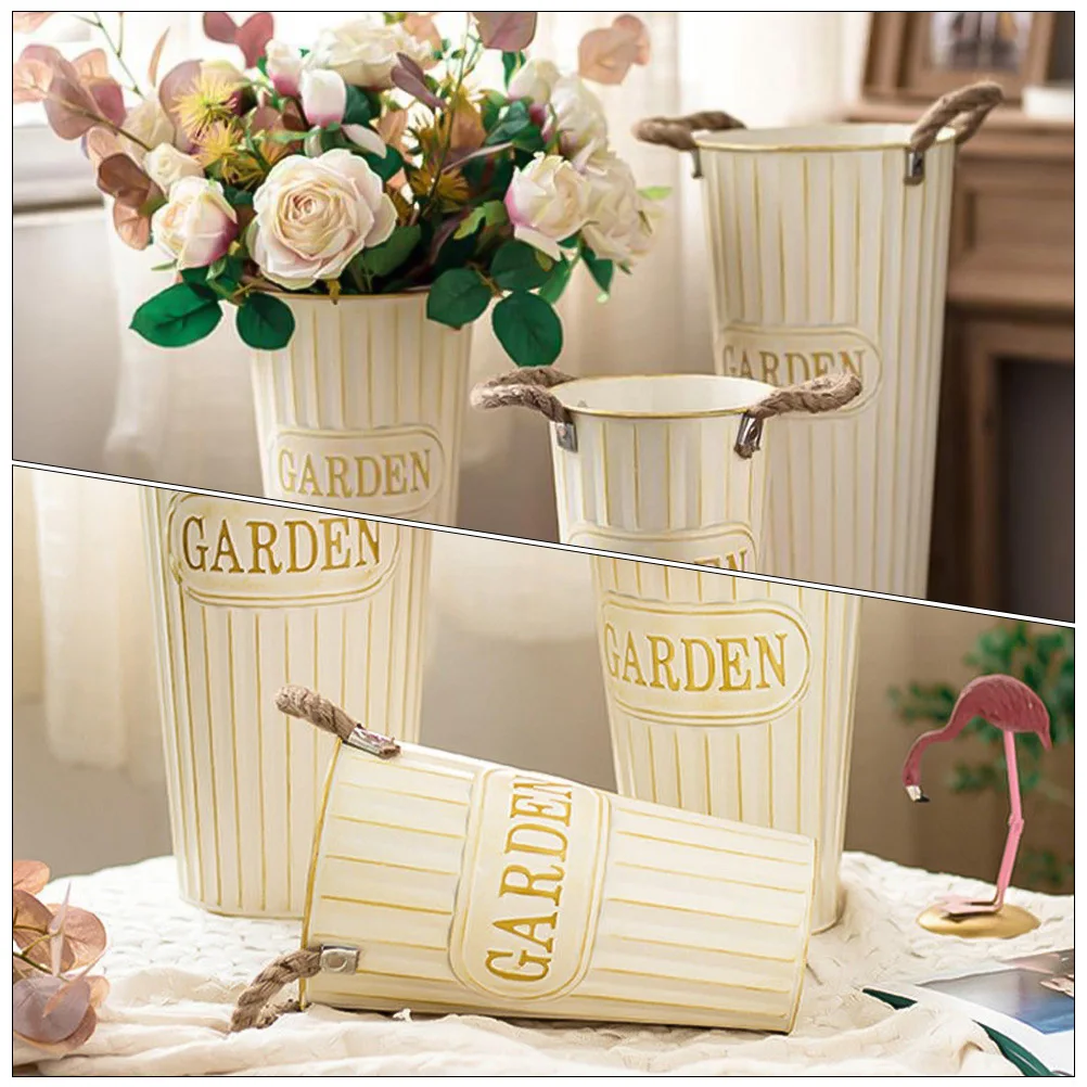 

Retro Metal Flower Bucket Iron Vase Dried Floral Arrangement Storage Holder Home Office Decor Galvanized Container