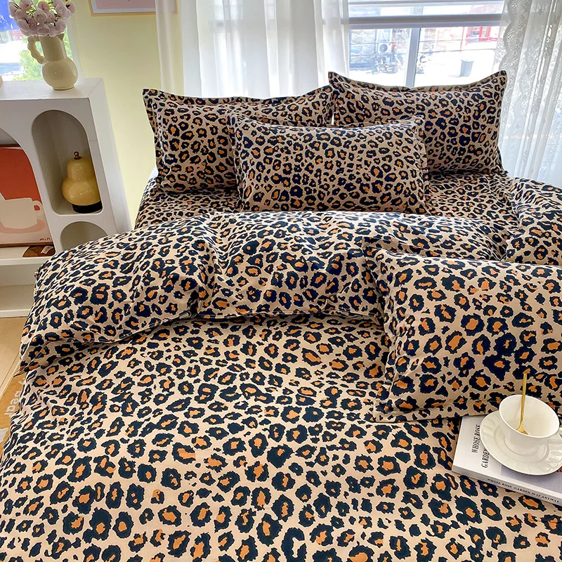 3pcs Leopard Pattern Duvet Cover Bedding Set Double Queen Size, Microfiber Soft Quilt Cover with Pillowcases, Girls Room Decor