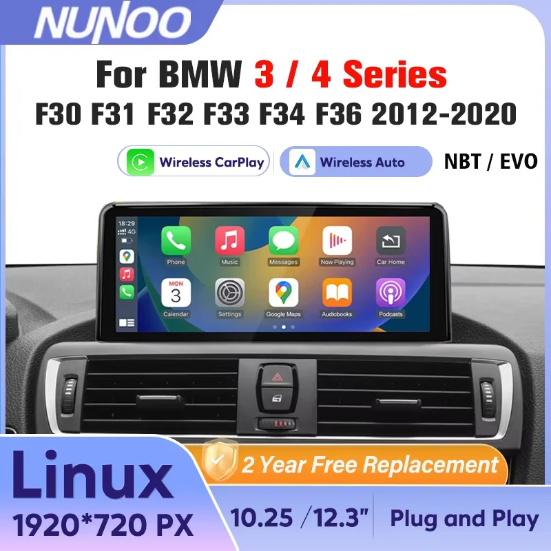 Pantalla multimedia Linux NBT EVO para BMW Serie 3 y 4 F30 F31 F32 F33 F34 F36 2012-2020 con CarPlay inalámbrico y Android Auto con pantalla táctil