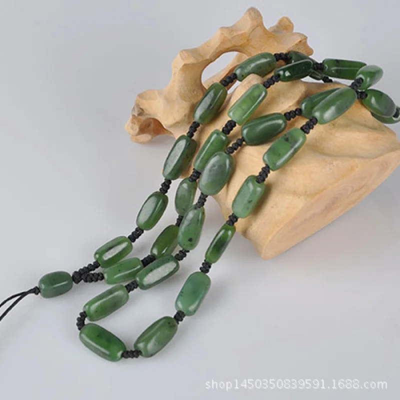 

Hetian And Biji Irregular Bead Necklace Jade Pendant Hanging Rope Purely Handwoven