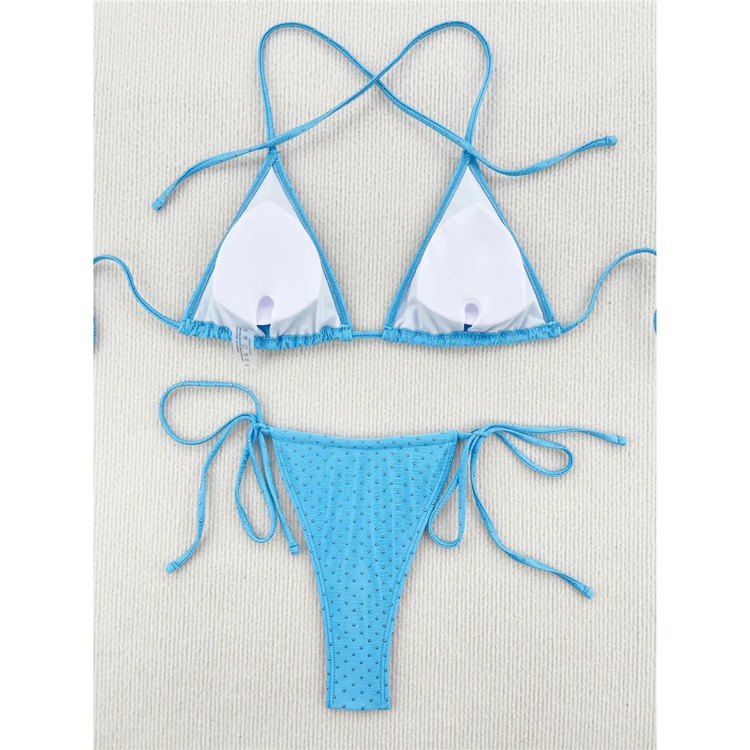 Bling-Strass-Bikini mit Wickel-Neckholder, Damen-Badeanzug, zweiteiliges Bikini-Set, Badebekleidung, Badeanzug, Schwimmkleidung V4639 – Detail 17
