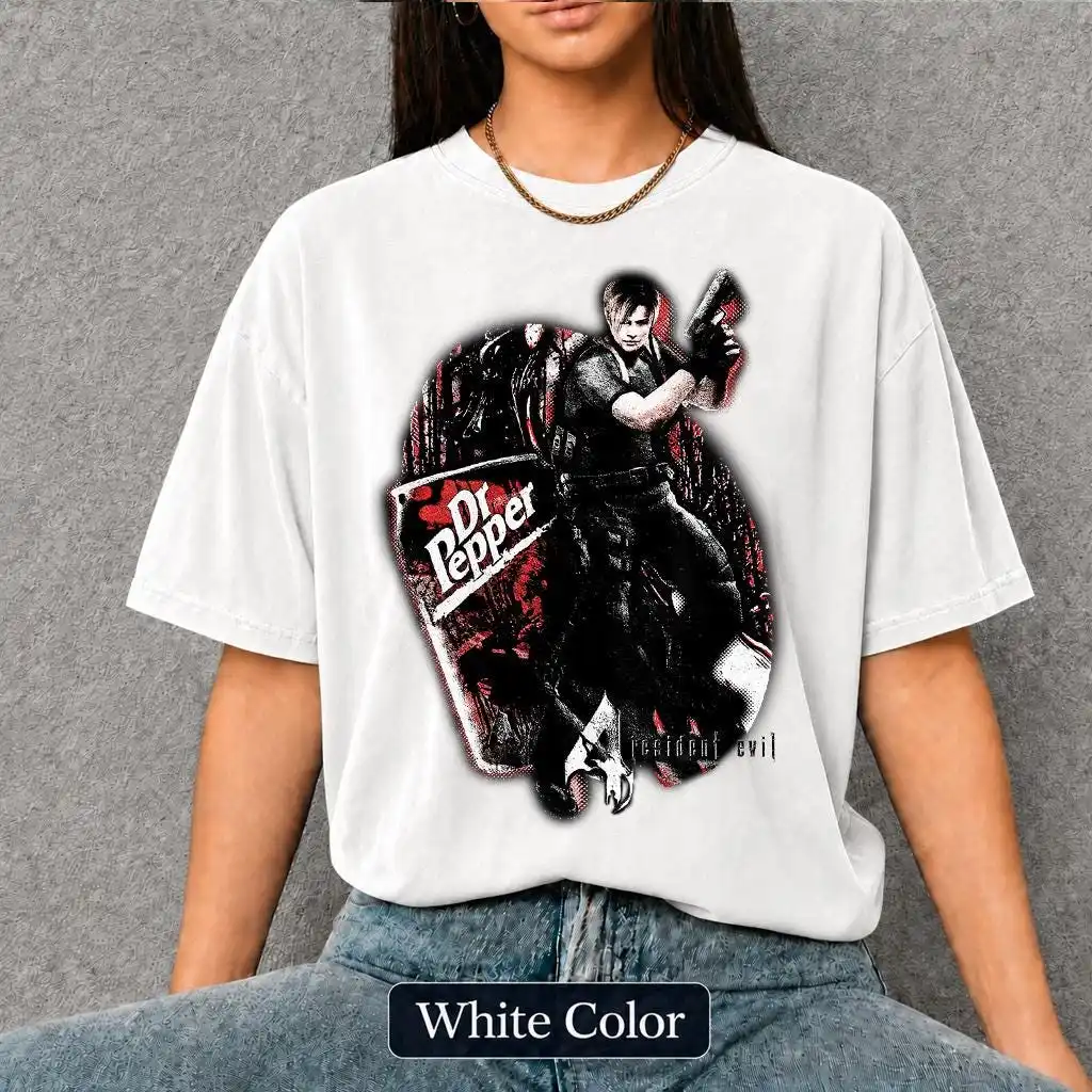 Leon Kennedy Dr Pepper T-Shirt, Resident Evil Graphic Tee,Survival Horror Game Shirt, Gamer Gift Unisex Tee