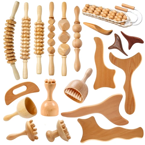 Rodillo masajeador de madera de 1 piezas, herramientas de masaje de terapia de madera, Maderoterapia GuaSha para moldear el cuerpo, masajeador de drenaje linfático
