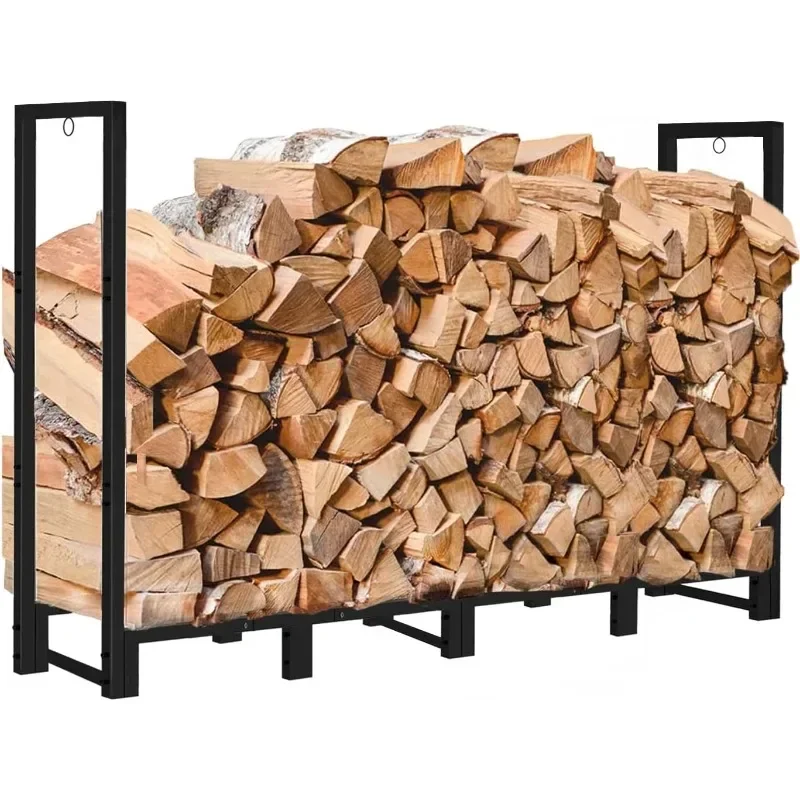 Outdoor Firewood Rack Stand for Fireplace Wood Storage, Adjustable Match Stacking Rack, Black