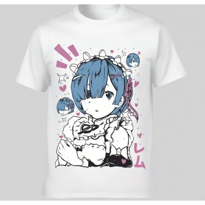 Trend Summer 2025 Cosplay Neutral Rem Re Zero T-Shirt, Cute Re Zero Ram, Subaru, Japanese Manga Graphic Soft Tee Men Clothing - view 3