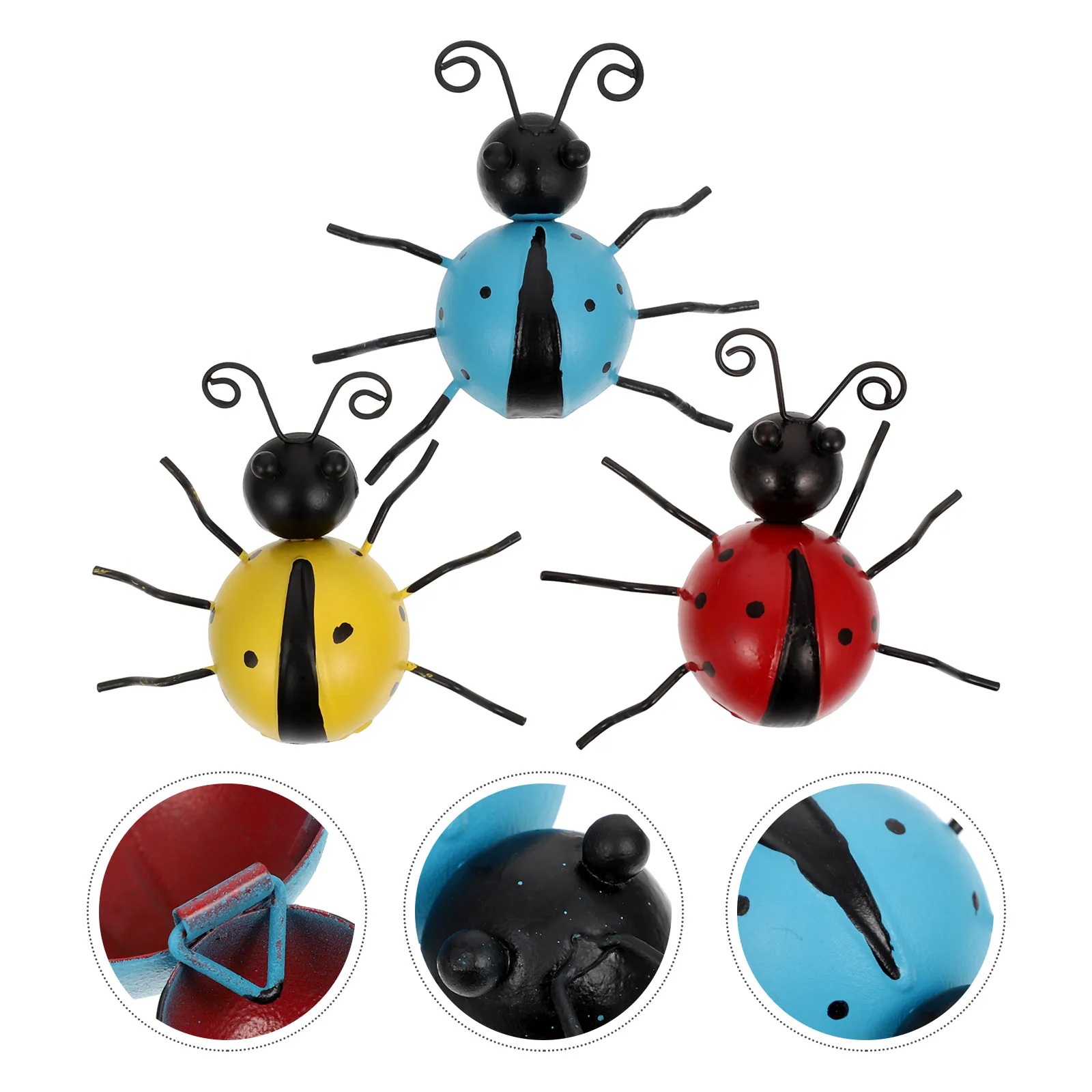 

3pcs Simulated Adornments Iron Art Ladybug Ornaments Assorted Colors Lightweight Decorative Figurines For Home Garden
