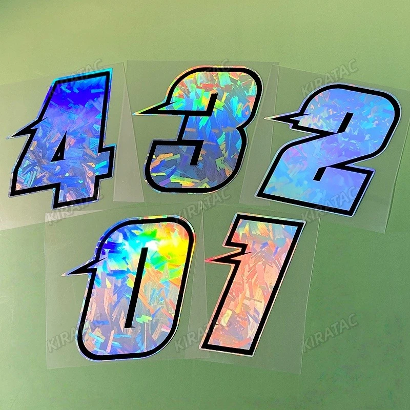 1PC 0to9 Arabic Numerals Holographic Carbon Motorcycle Stickers Waterproof for Motorbike Fairing Fuel Tank Scooter Vinyl Decals