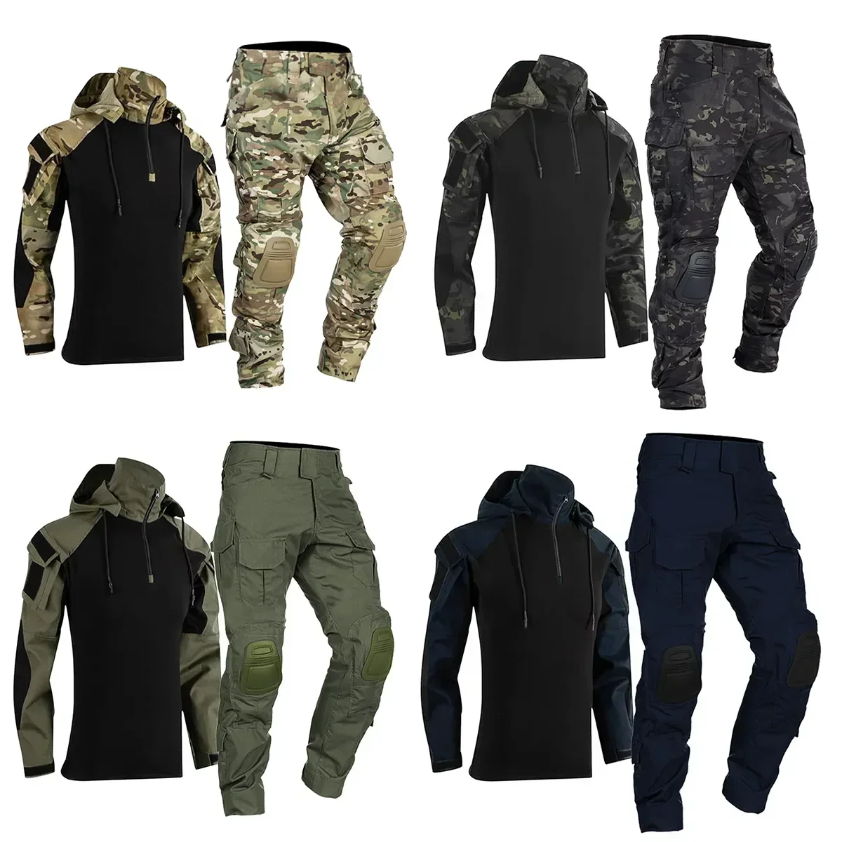 Camouflage Cargo Pads Work Tactical Military Uniform Combat Multi Pants Pockets Knee Paintball Clothing Suit Army Airsoft Shirts