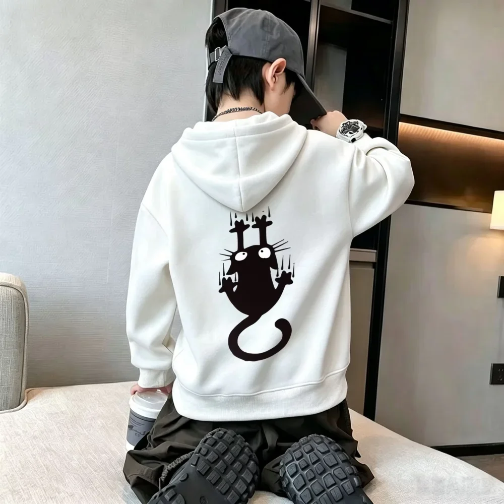 New children's hoodie, Autumn/Winter collection—cat doodle print—unisex long-sleeve loose-fit hooded top.