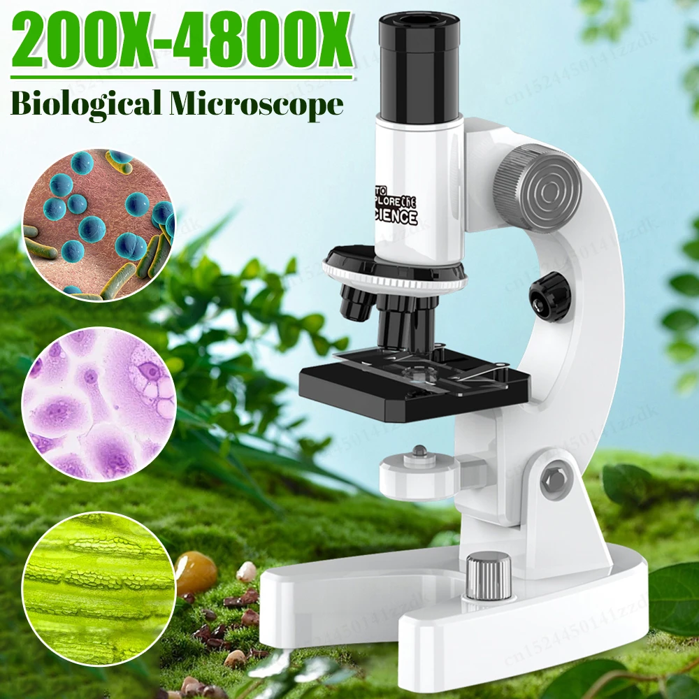 200X-4800X Biological Microscope with Microscope Slides Set  LED Monocular Microscope for School Laboratory Home Education