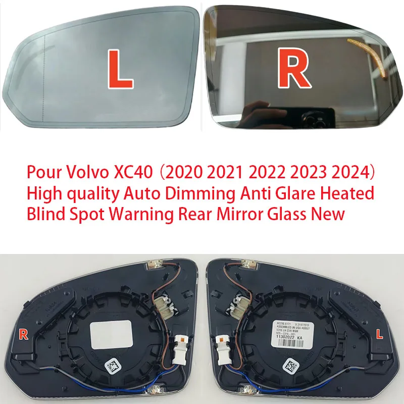 Pour Volvo XC40 （2020 2021 2022 2023 2024） High quality Auto Dimming Anti Glare Heated Blind Spot Warning Rear Mirror Glass New