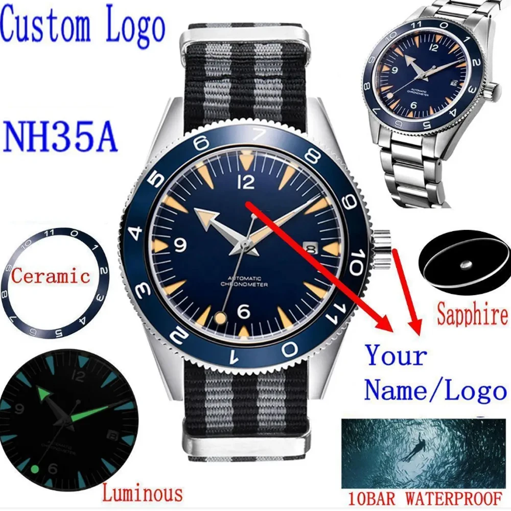 NH35 Automatic Luxury Brand Military Men Watch Sapphire Crystal Luminous Sport Male Clock Calendar 10Bar Mechanical WristWatch