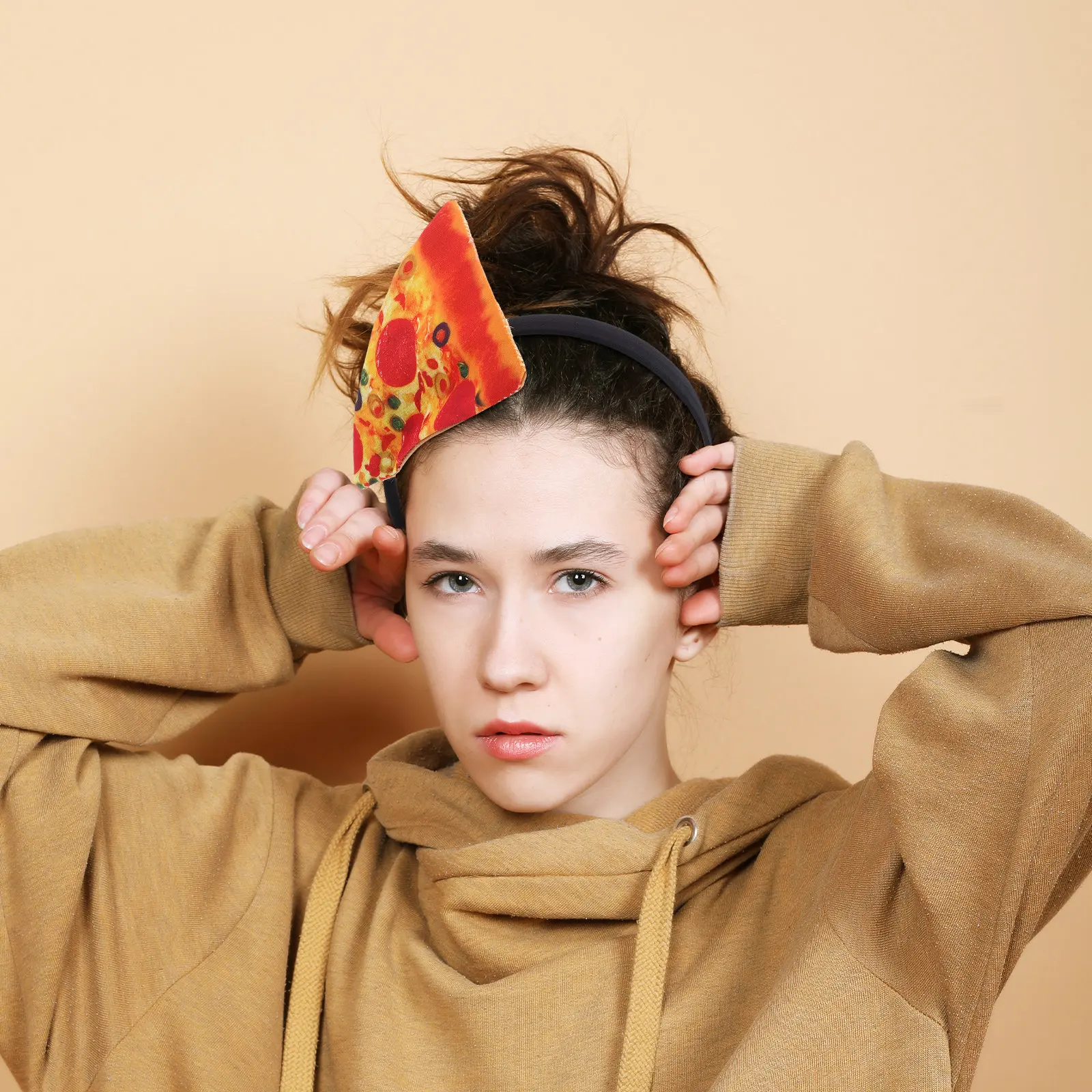 2Pcs Pizza Headband for Stage Performance Cosplay Party Themed Event Food Headdress Hairband Performing Hair Hoop